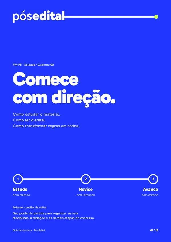 Capa do Caderno 00 do curso Soldado PM-PE: Comece com direção.