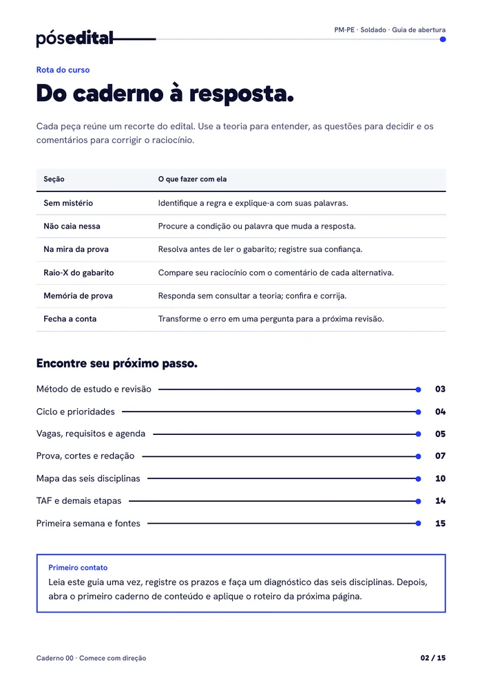 Página do material: Caderno 00 · rota do curso.